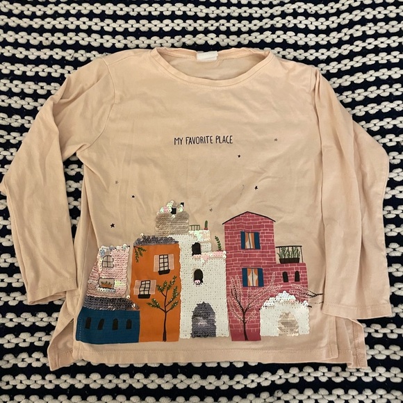 Zara Girls Sequence Stars Graphic Long Sleeve Tee: 8 - Picture 1 of 5